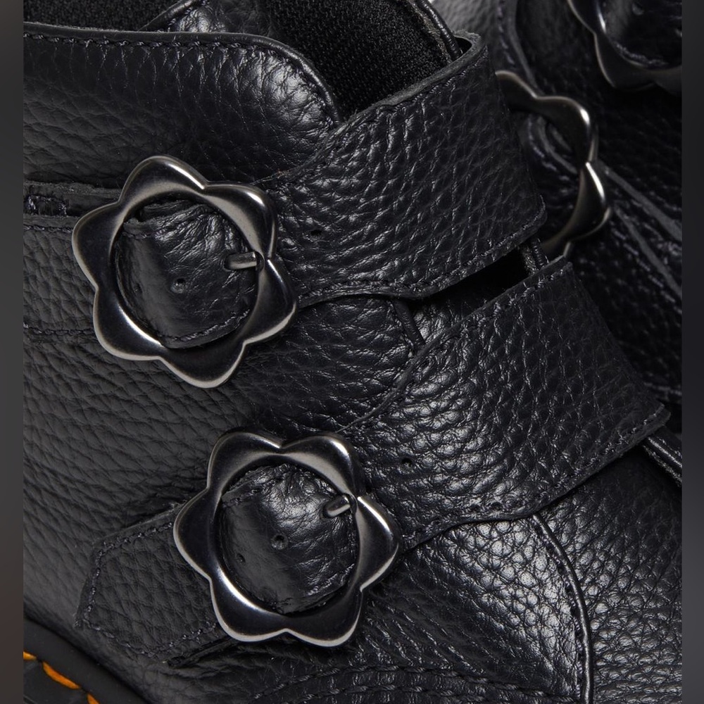 (Sold)Dr. Martens DEVON FLOWER BUCKLE MILLED NAPPA LEATHER PLATFORM BOOTS - Picture 4 of 9
